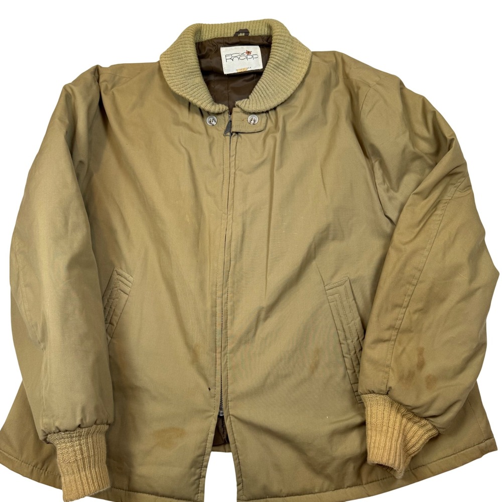Vintage Fox Knapp Mens Tan Bomber Jacket Made in USA Size 56 Khaki Full Zip